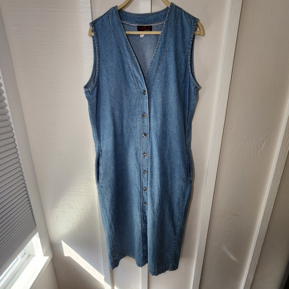 Vintage SUNBELT Sportswear Woman Button Down Jean Dress Blue Medium w/ Pockets